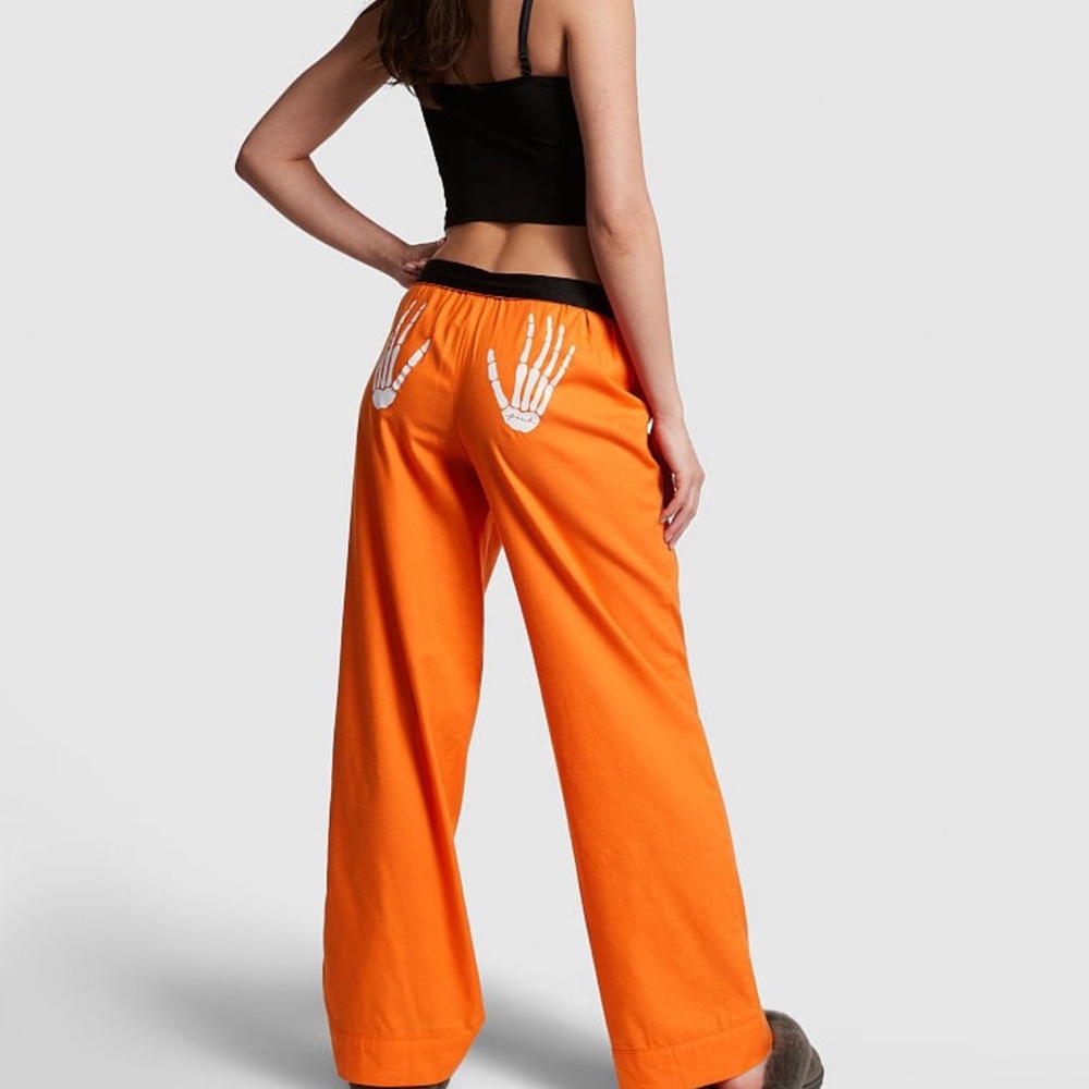 victoria secrets PINK PJ FLANNEL PANTS “HANDSIE” HALOGEN ORANGE